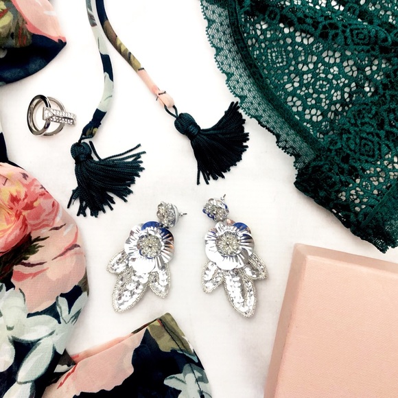 J. Crew Jewelry - J. Crew Silver Sequin Flower Statement Earrings